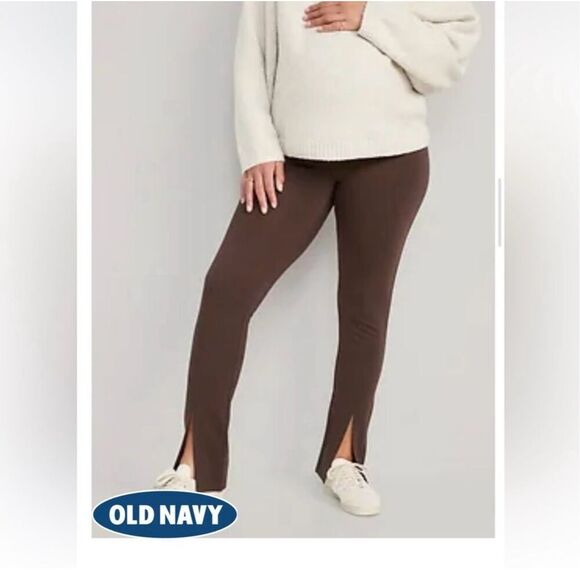 Old Navy Chocolate Brown Kick Flare Pull On Maternity Pants With Bellyband Size - Picture 1 of 5